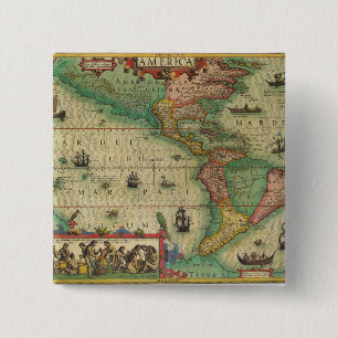 Badge Carré 5 Cm Carte antique du monde des Amériques, 1606