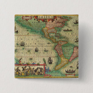 Badge Carré 5 Cm Carte antique du monde des Amériques, 1606