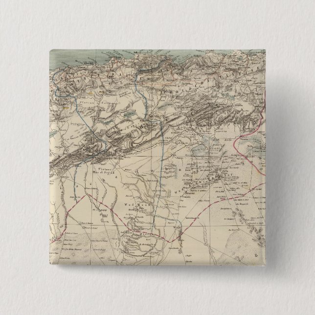 Badge Carré 5 Cm Carte Atlas Algérie (Devant)