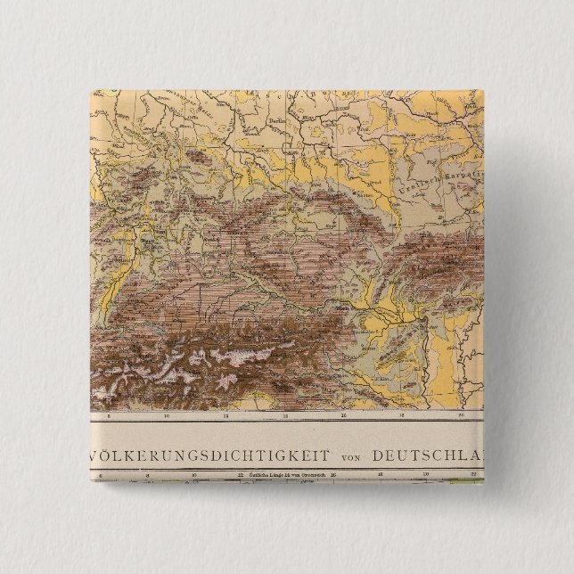 Badge Carré 5 Cm Carte Atlas de l'Europe centrale (Devant)