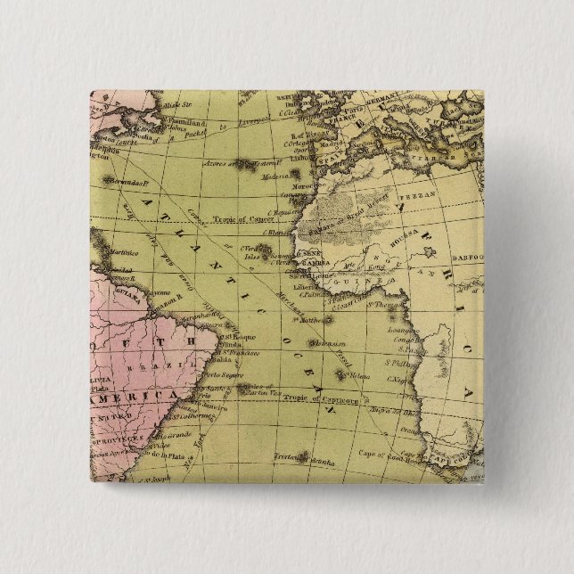 Badge Carré 5 Cm Carte Atlas de l'océan Atlantique (Devant)