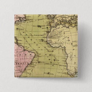 Badge Carré 5 Cm Carte Atlas de l'océan Atlantique