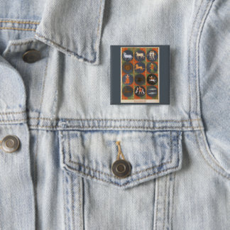 Badge Carré 5 Cm Carte céleste vintage, carte astrologique du zodia