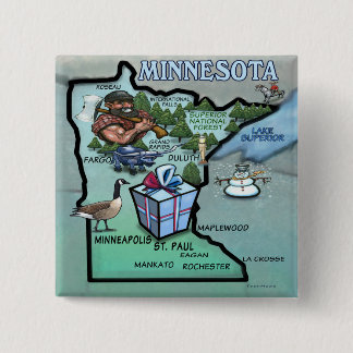 Badge Carré 5 Cm Carte de bande dessinée du Minnesota