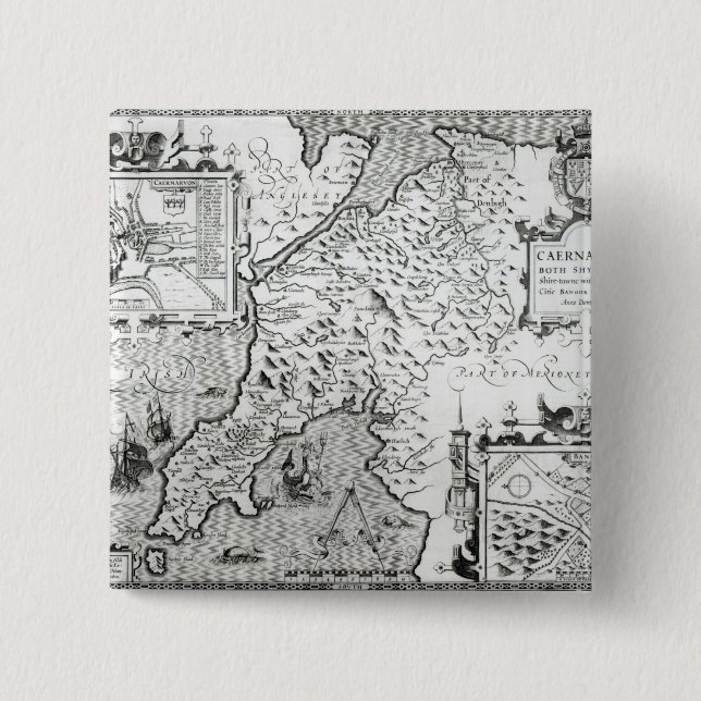 Badge Carré 5 Cm Carte de Caernarvon, 1616 (Devant)