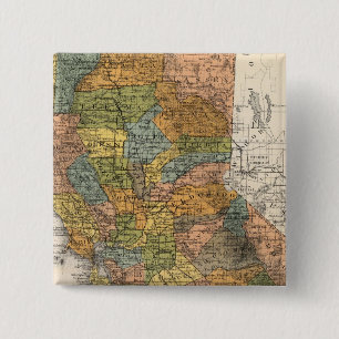 Badge Carré 5 Cm Carte de Californie montrant les cantons et les ch