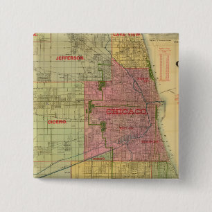 Badge Carré 5 Cm Carte de Chicago et des environs de Blanchard