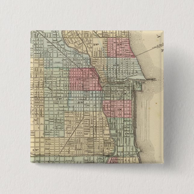 Badge Carré 5 Cm Carte de Chicago par Mitchell (Devant)