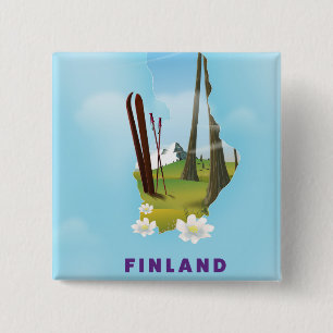 Badge Carré 5 Cm Carte de Finlande Affiche de voyage illustrée