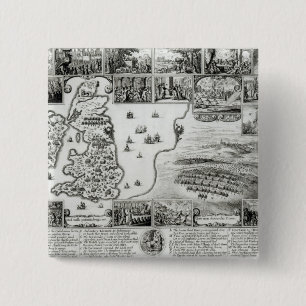 Badge Carré 5 Cm Carte de guerre civile Angleterre et d'une vue de