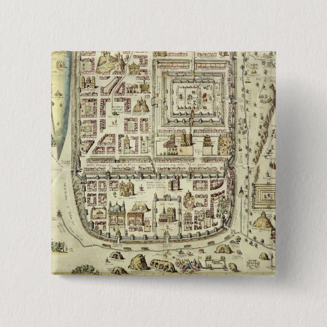 Badge Carré 5 Cm Carte de Jérusalem et des abords, de 'C (Devant)