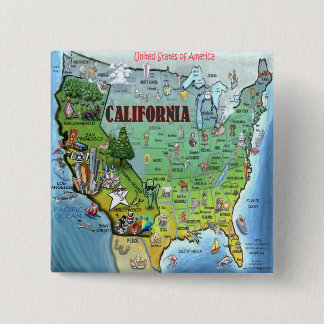 Badge Carré 5 Cm Carte de la Californie Etats-Unis