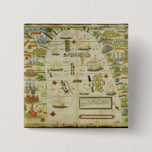 Badge Carré 5 Cm Carte de la mer de la Chine, télécopie des 'atla