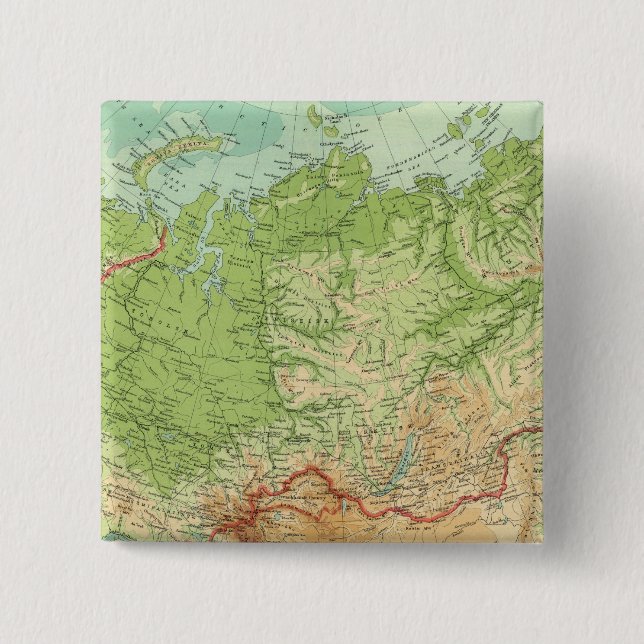 Badge Carré 5 Cm Carte de la Sibérie avec routes maritimes (Devant)