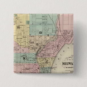 Badge Carré 5 Cm Carte de la ville de Milwaukee, Milwaukee Co
