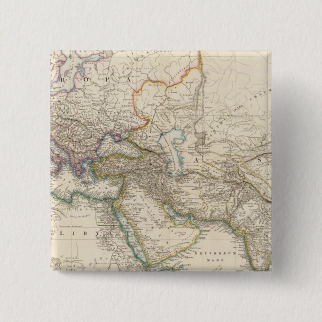 Badge Carré 5 Cm Carte de l'Atlas Afrique, Europe et Asie occidenta (Devant)