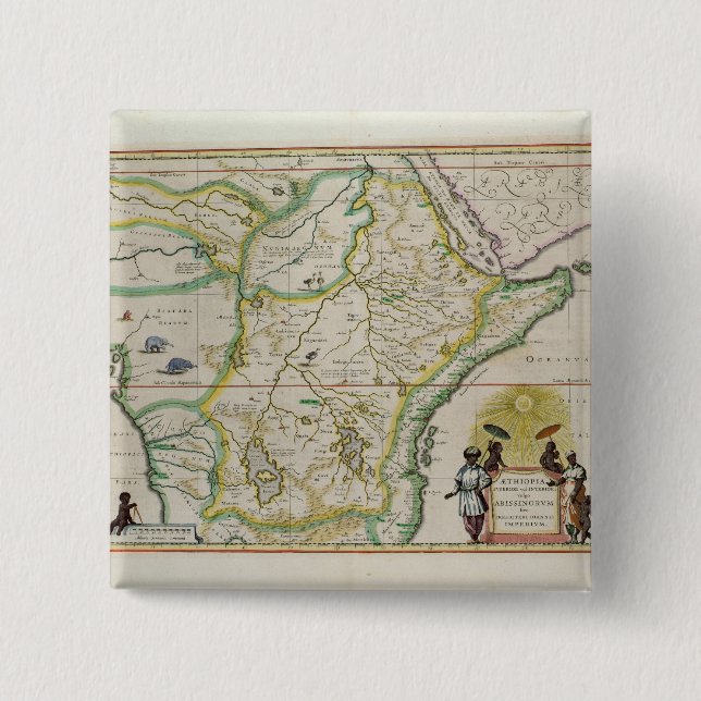 Badge Carré 5 Cm Carte de l'Ethiopie montrant cinq Etats africains (Devant)