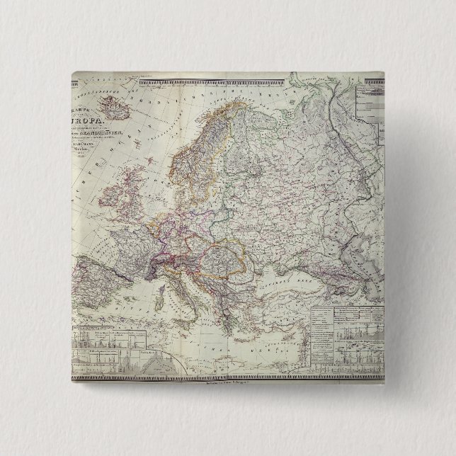 Badge Carré 5 Cm Carte de l'Europe, 1841 (Devant)