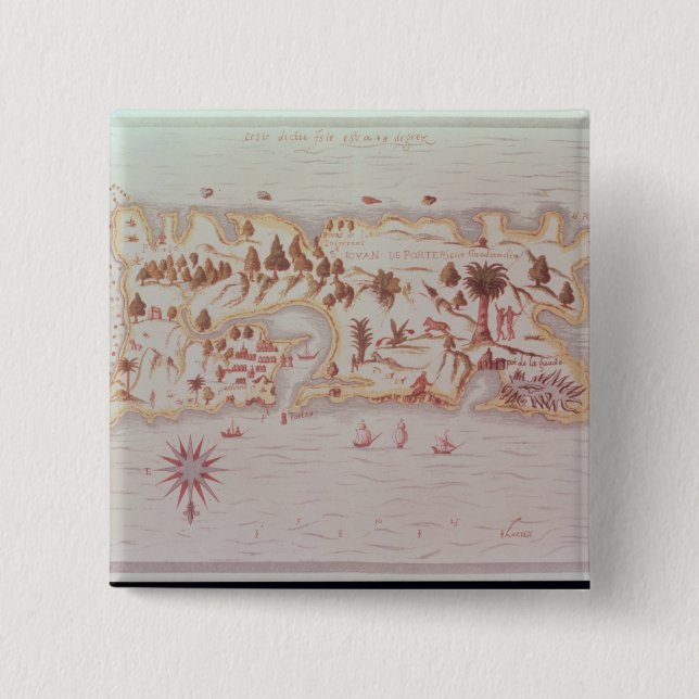 Badge Carré 5 Cm Carte de l'île de Porto Rico, 1599 (Devant)