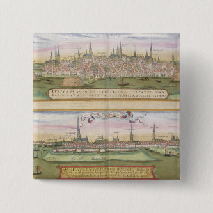 Badge Carré 5 Cm Carte de Lübeck et de Hambourg, de 'Civitates