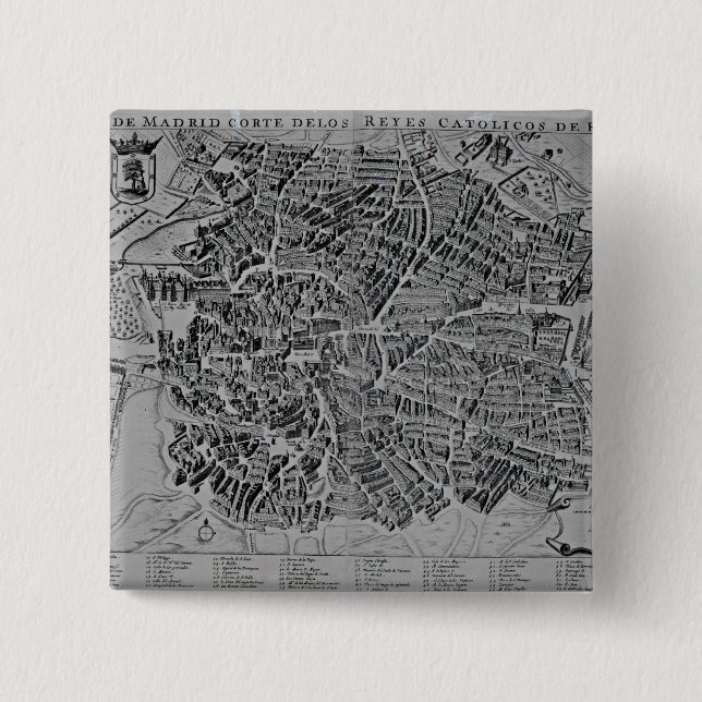 Badge Carré 5 Cm Carte de Madrid (Devant)
