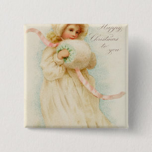 Badge Carré 5 Cm Carte de Noël dépeignant une fille avec un manch