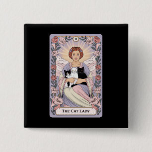 Badge Carré 5 Cm Carte de tarot de dame de chat sorcière Maman féli