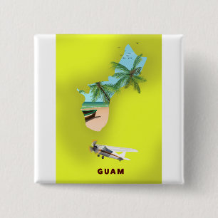 Badge Carré 5 Cm Carte de voyage illustrée de Guam