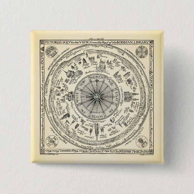 Badge Carré 5 Cm Carte de vue d'Oxford de la bibliothèque de (Devant)