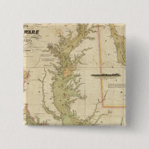 Badge Carré 5 Cm Carte des baies de Chesapeake et Delaware
