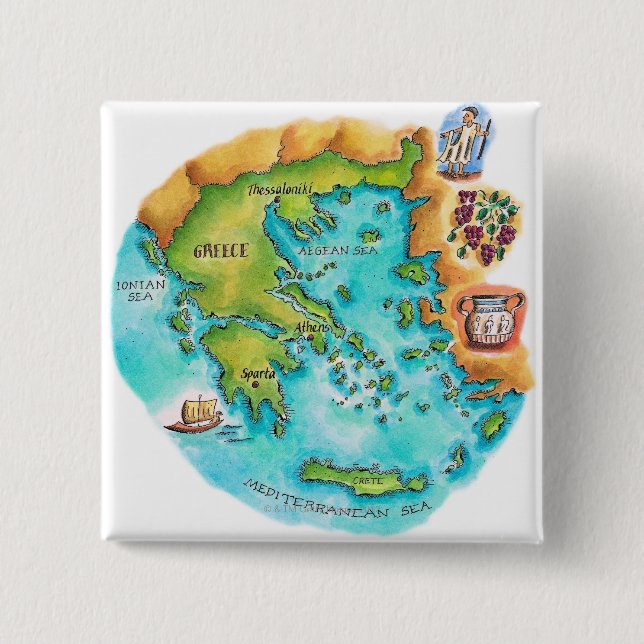Badge Carré 5 Cm Carte des îles grecques (Devant)