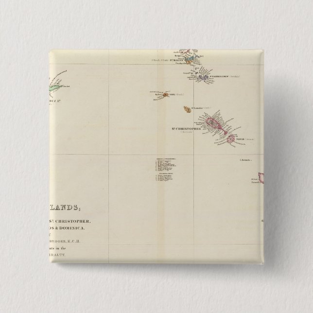 Badge Carré 5 Cm Carte des îles Leeward (Devant)