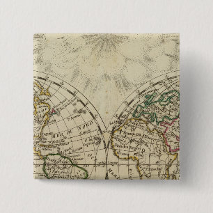 Badge Carré 5 Cm Carte double hémisphère