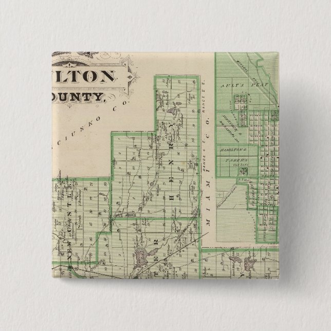 Badge Carré 5 Cm Carte du comté de Fulton avec Rochester, Fulton Co (Devant)
