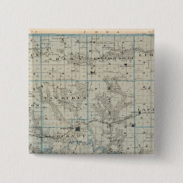 Badge Carré 5 Cm Carte du comté de Keokuk, État de l'Iowa (Devant)