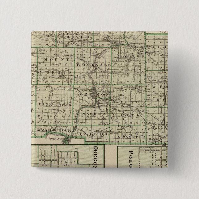 Badge Carré 5 Cm Carte du comté d'Ogle, de Polo et de l'Oregon (Devant)
