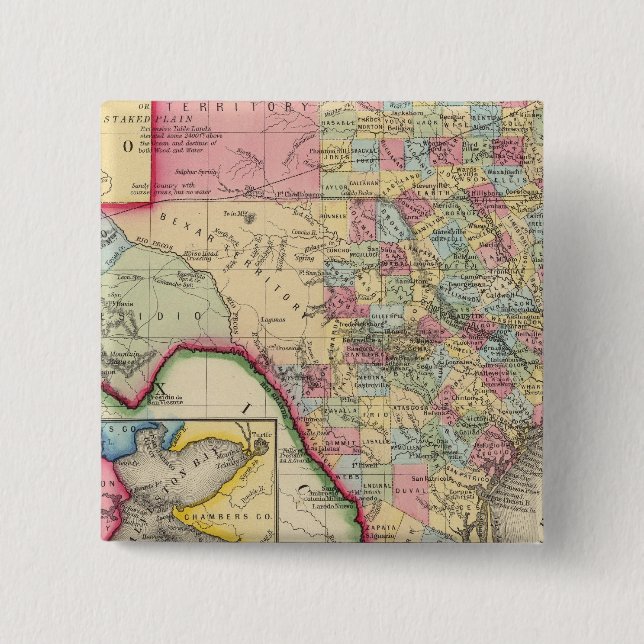 Badge Carré 5 Cm Carte Du Comté Du Texas (Devant)