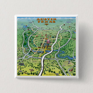 Badge Carré 5 Cm Carte du dessin animé Austin Texas