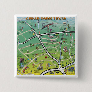 Badge Carré 5 Cm Carte du dessin animé Cedar Park Texas