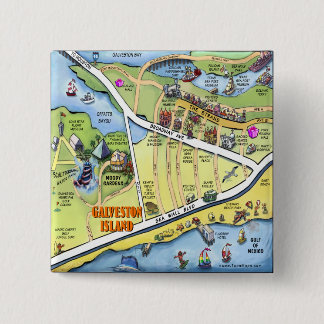 Badge Carré 5 Cm Carte du dessin animé Galveston Texas