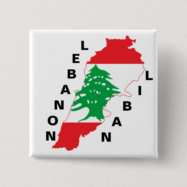 Badge Carré 5 Cm Carte du drapeau du Liban (Devant)