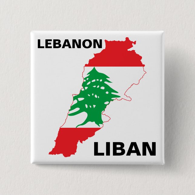 Badge Carré 5 Cm Carte du drapeau du Liban (Devant)