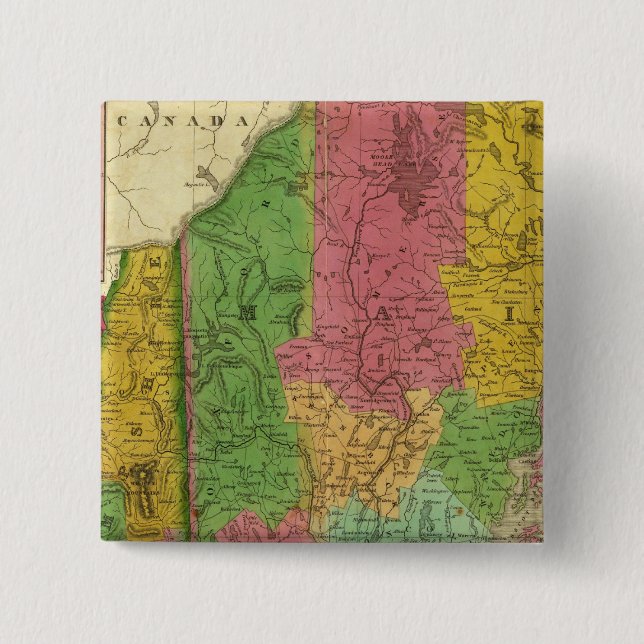 Badge Carré 5 Cm Carte du Maine, du New Hampshire et du Vermont (Devant)