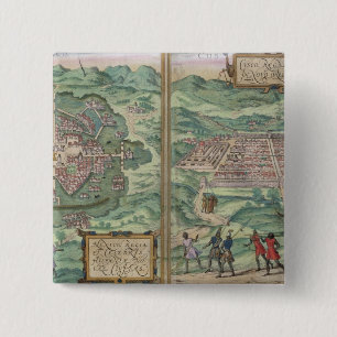 Badge Carré 5 Cm Carte du Mexique et du Cuzco, de 'Civitates Orbis