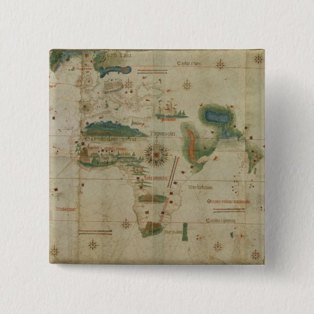 Badge Carré 5 Cm Carte du monde (Devant)