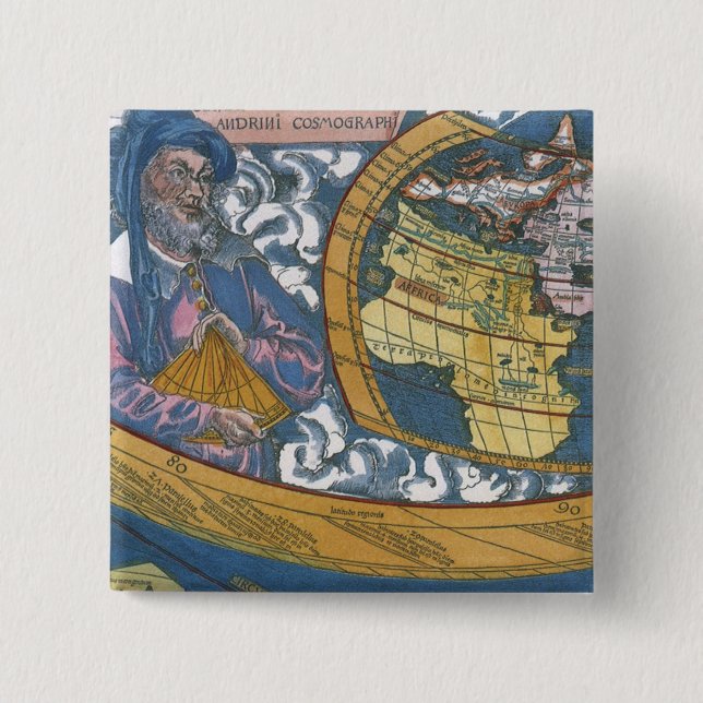 Badge Carré 5 Cm Carte du monde antique avec Claudius Ptolemy, 1507 (Devant)