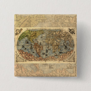 Badge Carré 5 Cm Carte du monde Atlas historique Vintage