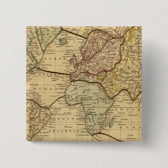 Badge Carré 5 Cm Carte du monde sur la projection des Mercators (Devant)