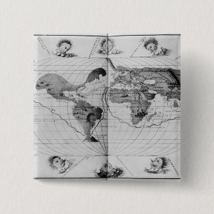 Badge Carré 5 Cm Carte du monde traçant le voyage du monde de