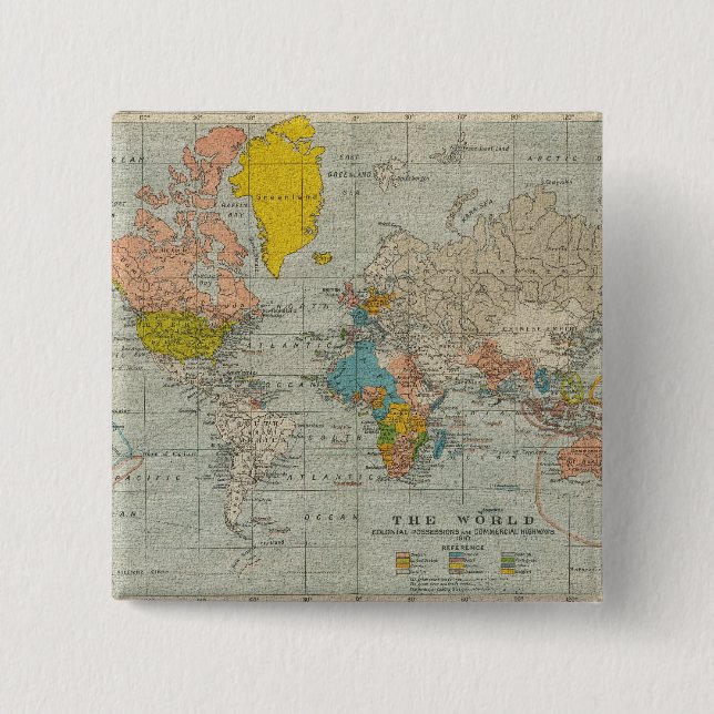 Badge Carré 5 Cm Carte du monde vintage 1910 (Devant)